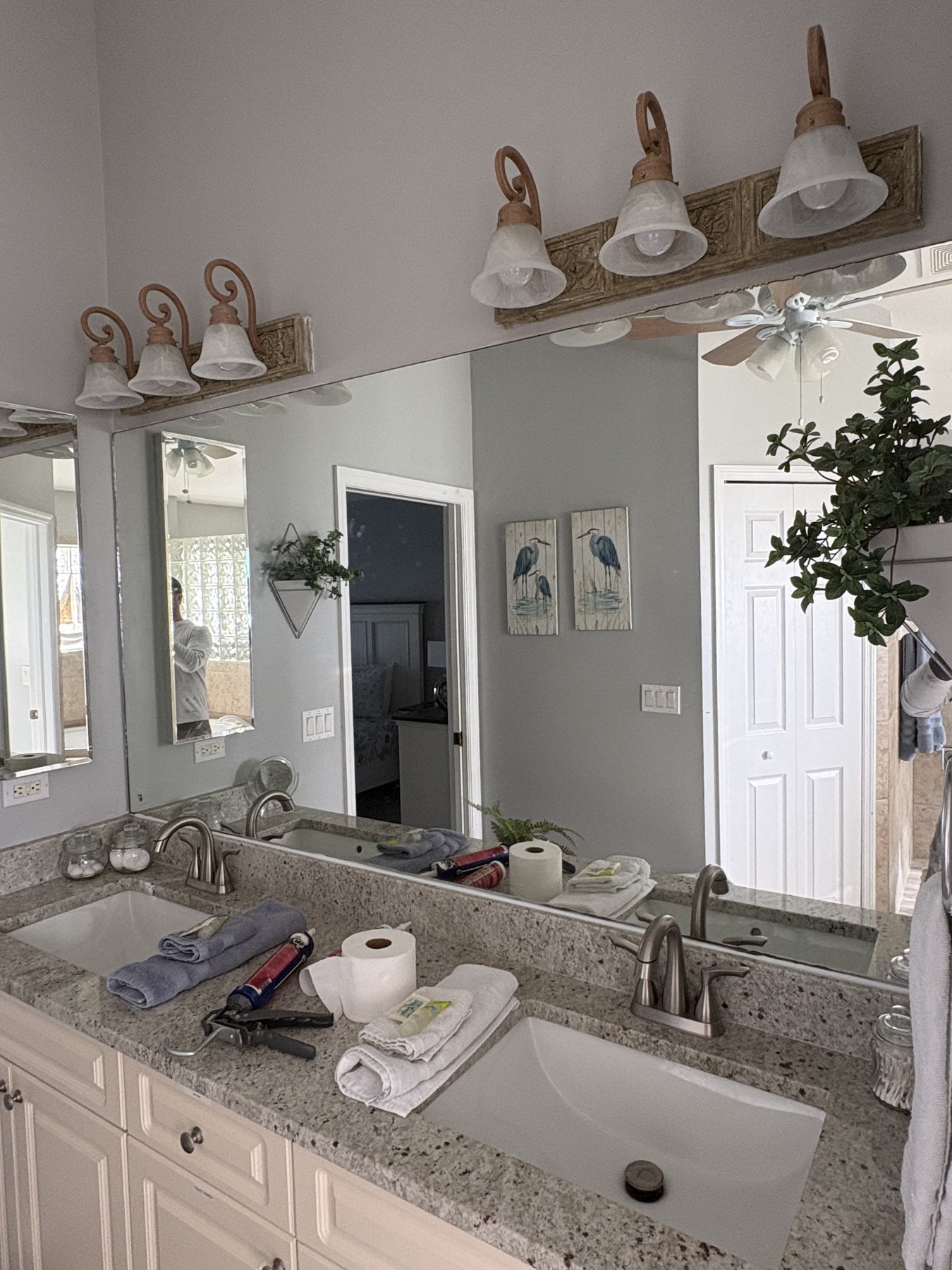 Vanity and mirror repair detail for Estero and Bonita Springs bathroom handyman work
